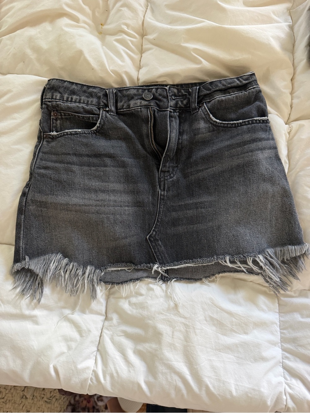 We The Free Charcoal Frayed Hem Denim Mini Skirt